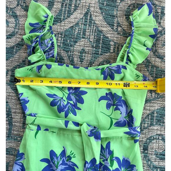 Likely Green & Blue Floral Ruffle Mini Dress - Size 00 - Picture 10 of 11